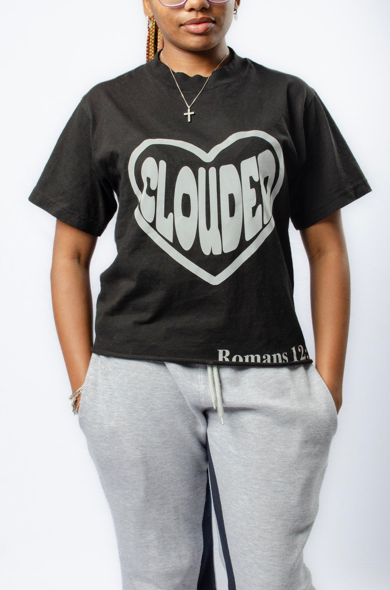 Cropped Clouded Black and Reflective Tee