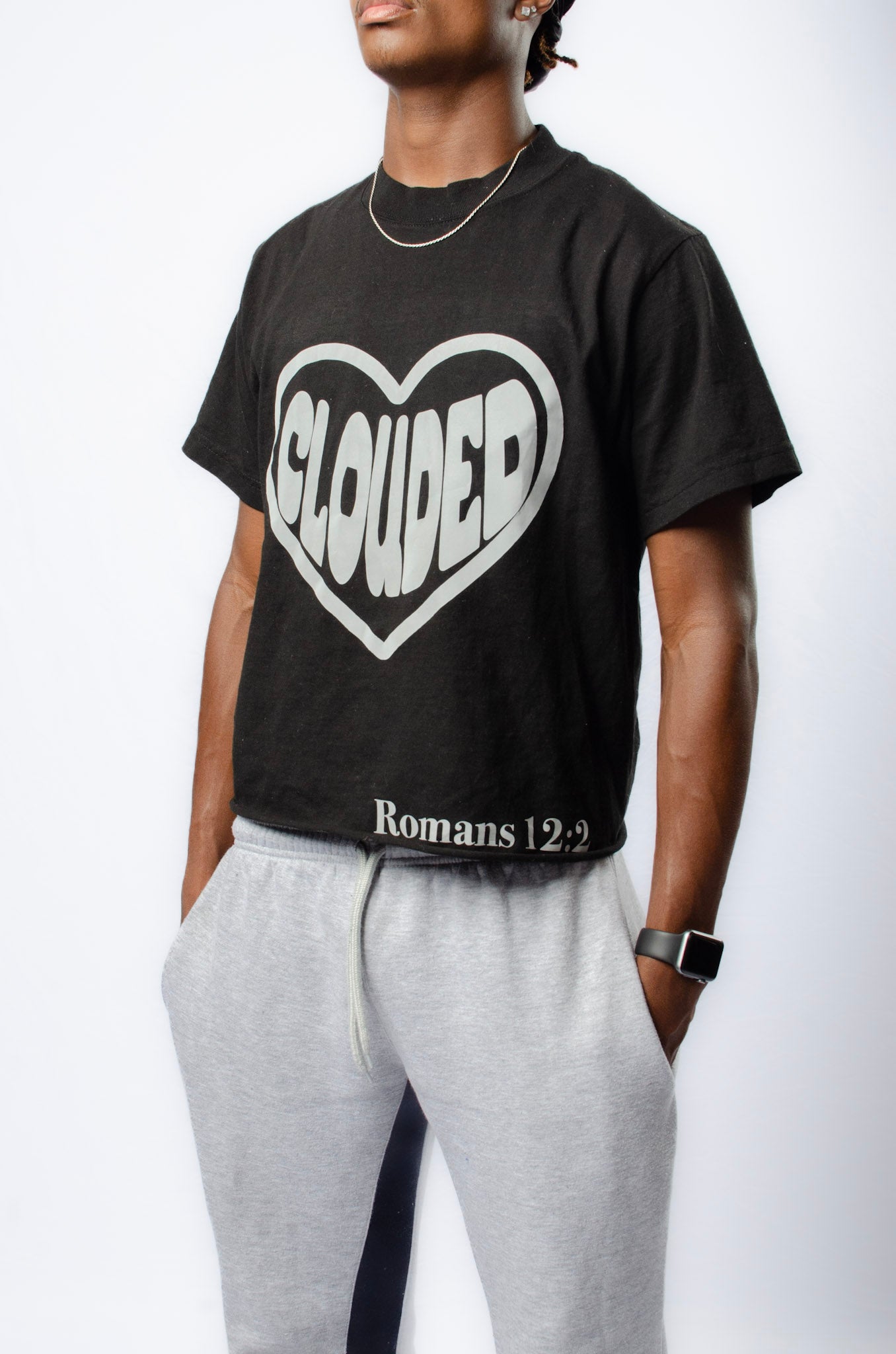 Cropped Clouded Black and Reflective Tee