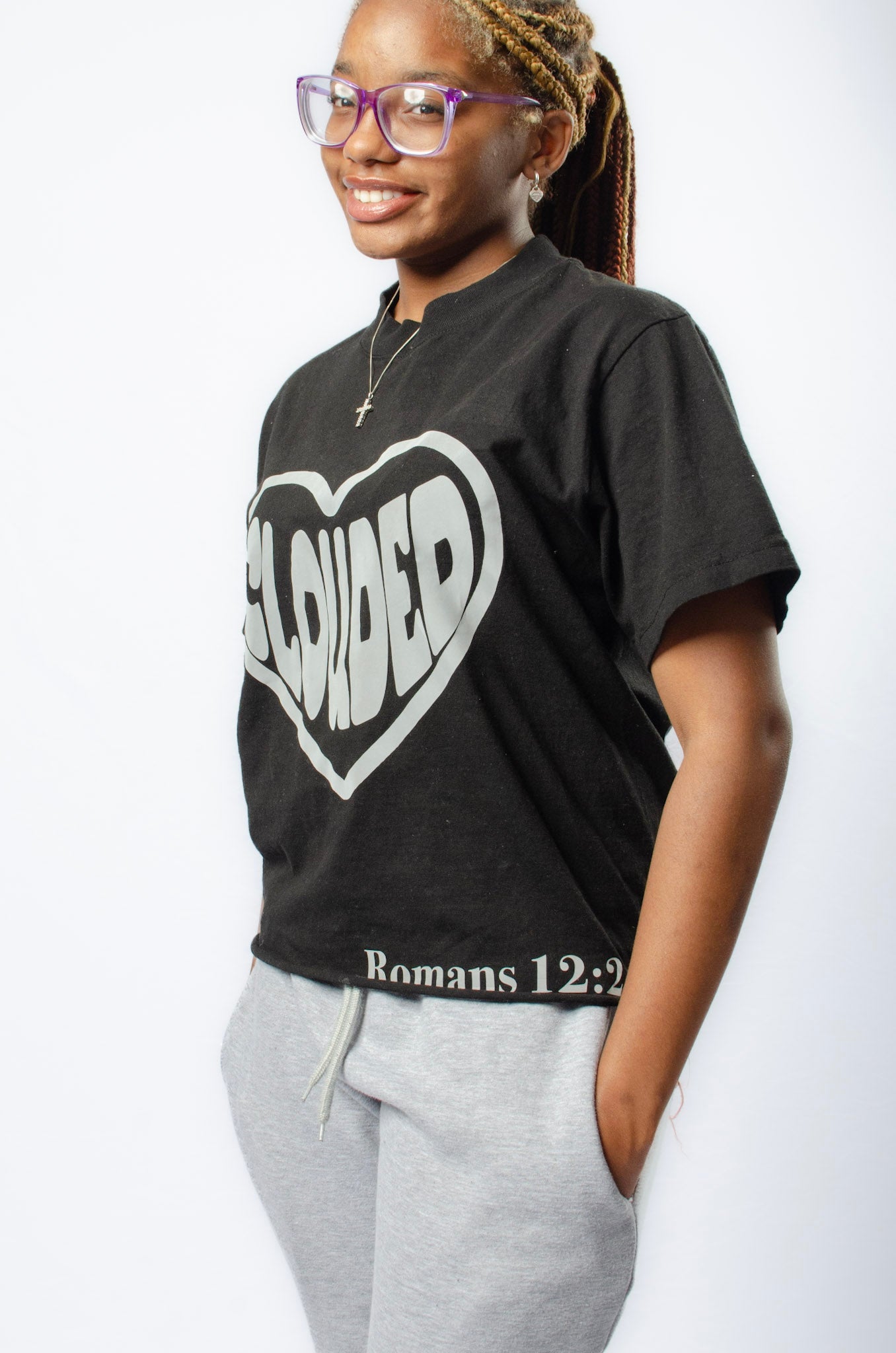 Cropped Clouded Black and Reflective Tee