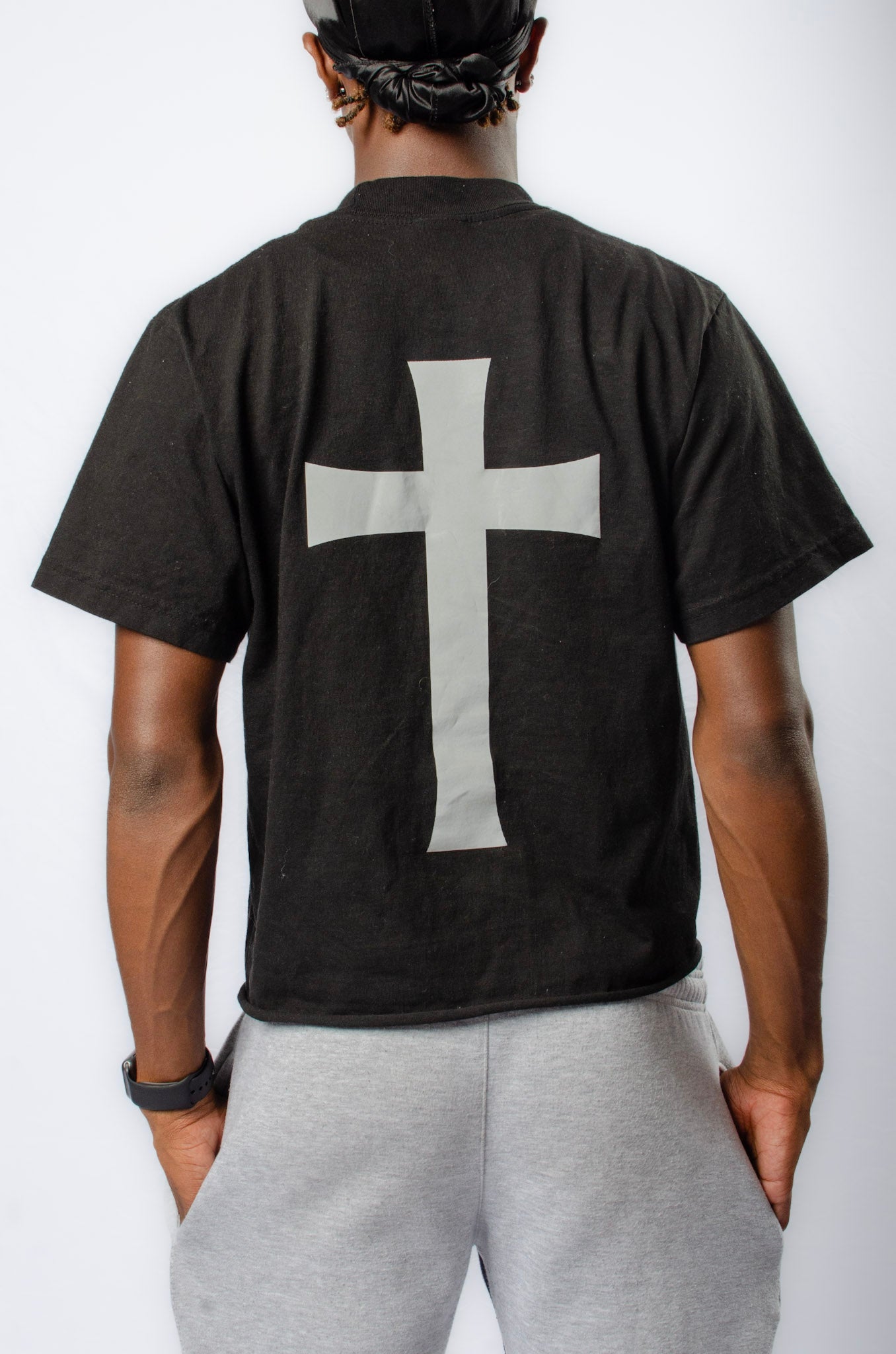 Cropped Clouded Black and Reflective Tee