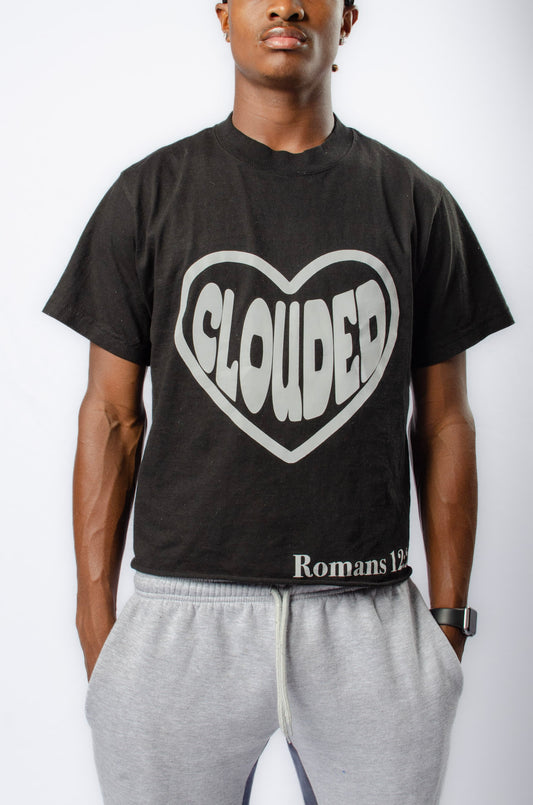 Cropped Clouded Black and Reflective Tee